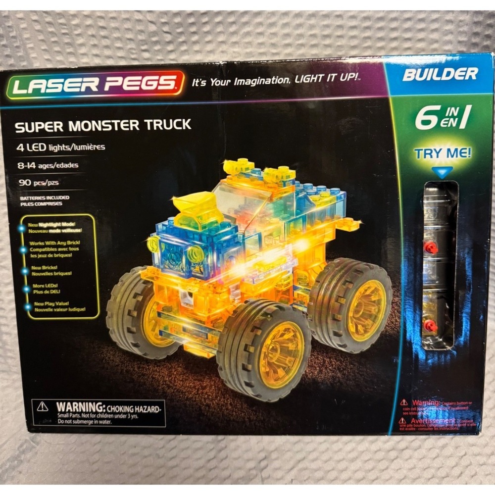 Laser Pegs Super Monster Truck 6-in-1 LED Lighted Building Set 61010 New Sealed